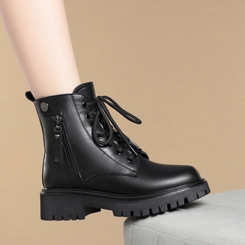 Γυναικεία παπούτσια Martin Boots Χειμερινά μποτάκια με επένδυση fleece από χοντρό δέρμα, παπούτσια από μαλακό δέρμα, μπότες από χοντρό μάλλινο ύφασμα, μπότες χιονιού, γούνινα δερμάτινα παπούτσια από ένα κομμάτι.