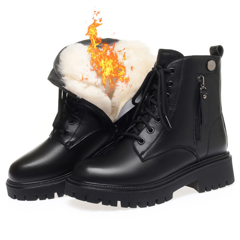 Martin csizma Női cipők Téli gyapjúval bélelt vastagított bokacsizma Puha bőr pamut cipők Vastag gyapjú csizmák Hócipők Szőrme Egyrészes bőr cipők