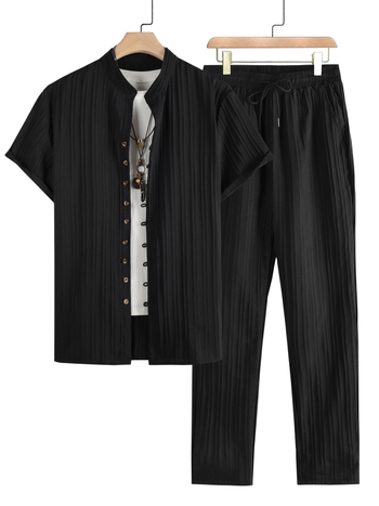 Мъжки летен ежедневен жилетка с къс ръкав, плътен цвят, панталон, тънък, дишащ, за мъже