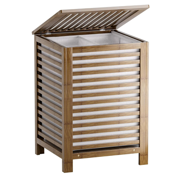 Individualus sulankstomas buitinis nešvarių drabužių krepšelis su dangčiu, bambuko audinio laikymo krepšys su vidiniu maišeliu, populiarus stilius vonios kambariui ir miegamajam