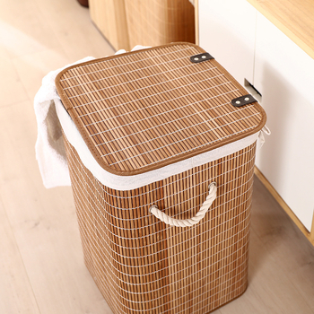 Buitinis sulankstomas nešvarių drabužių krepšelis iš bambuko, su dangčiu, atsparus dulkėms, austi nešvarių drabužių užkandžiai, žaislų laikymo kibiras, didmeninė prekyba