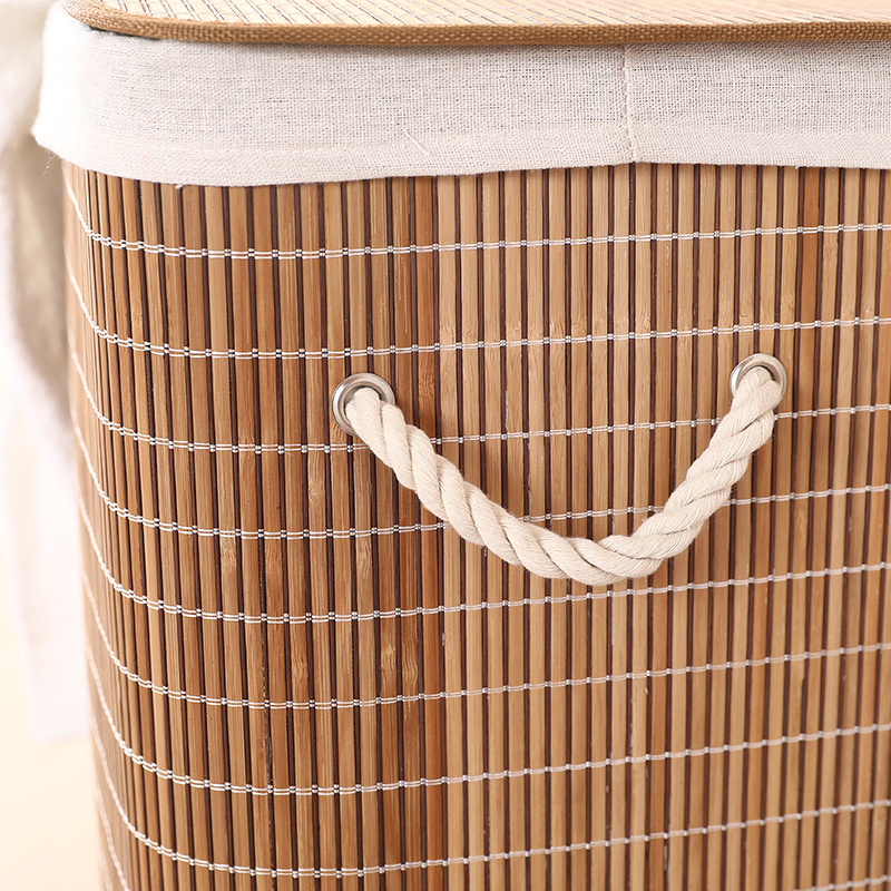 Buitinis sulankstomas nešvarių drabužių krepšelis iš bambuko, su dangčiu, atsparus dulkėms, austi nešvarių drabužių užkandžiai, žaislų laikymo kibiras, didmeninė prekyba