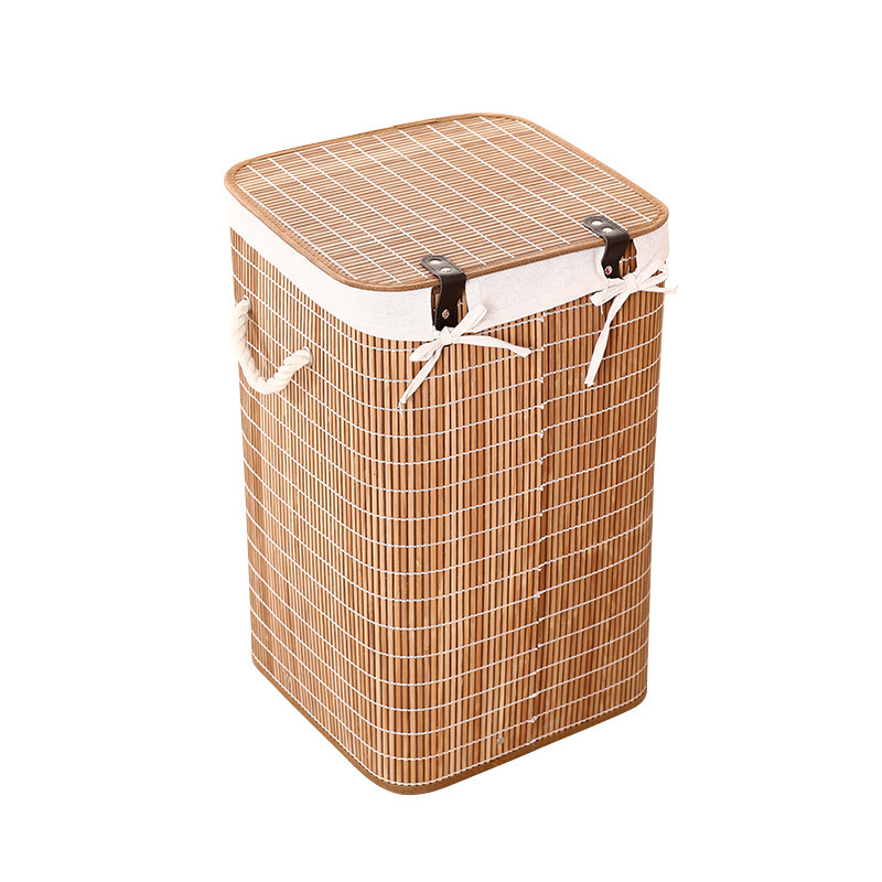 Buitinis sulankstomas nešvarių drabužių krepšelis iš bambuko, su dangčiu, atsparus dulkėms, austi nešvarių drabužių užkandžiai, žaislų laikymo kibiras, didmeninė prekyba