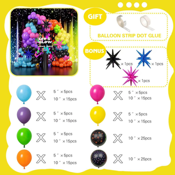 175 tükki trükitud pentagramm-lainepunktidega fluorestseeruv õhupallipärg, kaarekaar, diskoteemaline peokostüüm