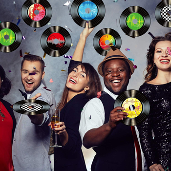 Διακόσμηση πάρτι ροκ μουσικής vintage εποχής με χάρτινους δίσκους με θέμα γενεθλίων και εκδηλώσεων Διακοσμητικές πινακίδες τοίχου για πάρτι