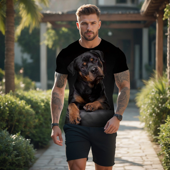 Ανδρικό μπλουζάκι με κοντομάνικο τοπ και σχέδιο τρισδιάστατης εκτύπωσης με θέμα το κουτάβι, σε στενή γραμμή, σε ρετρό στιλ, με σχέδιο κινουμένων σχεδίων και σχέδια