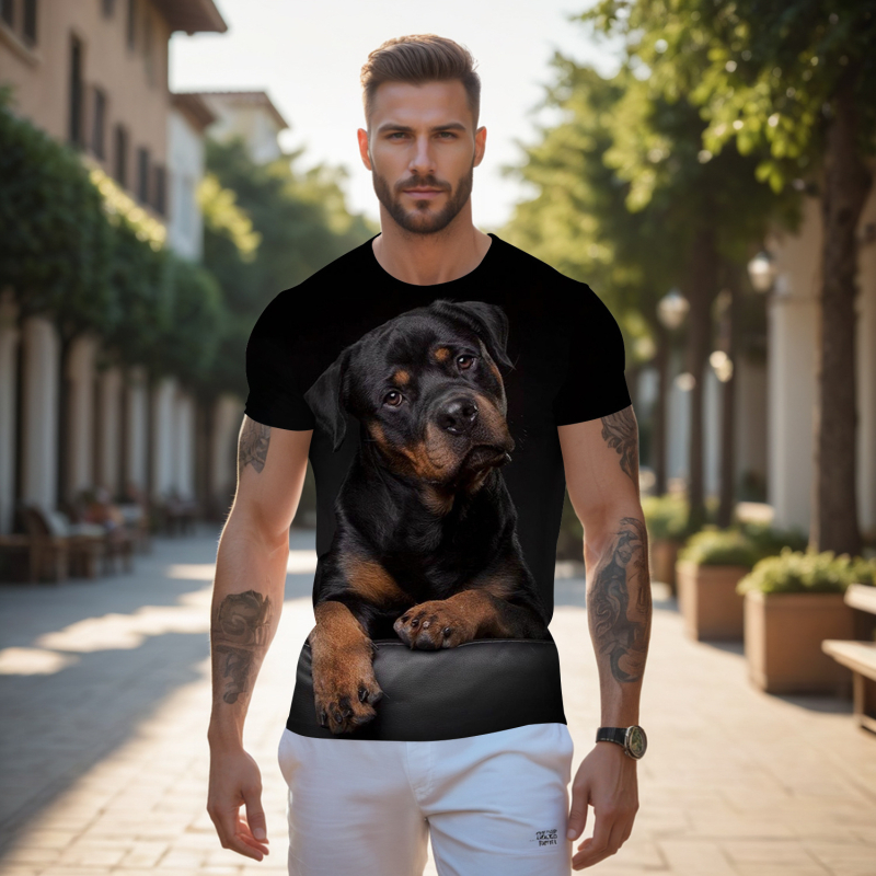 Határokon átnyúló nyári aranyos kiskutya 3D nyomtatású rövid ujjú férfi európai és amerikai retró stílusú póló, karcsúsított felső