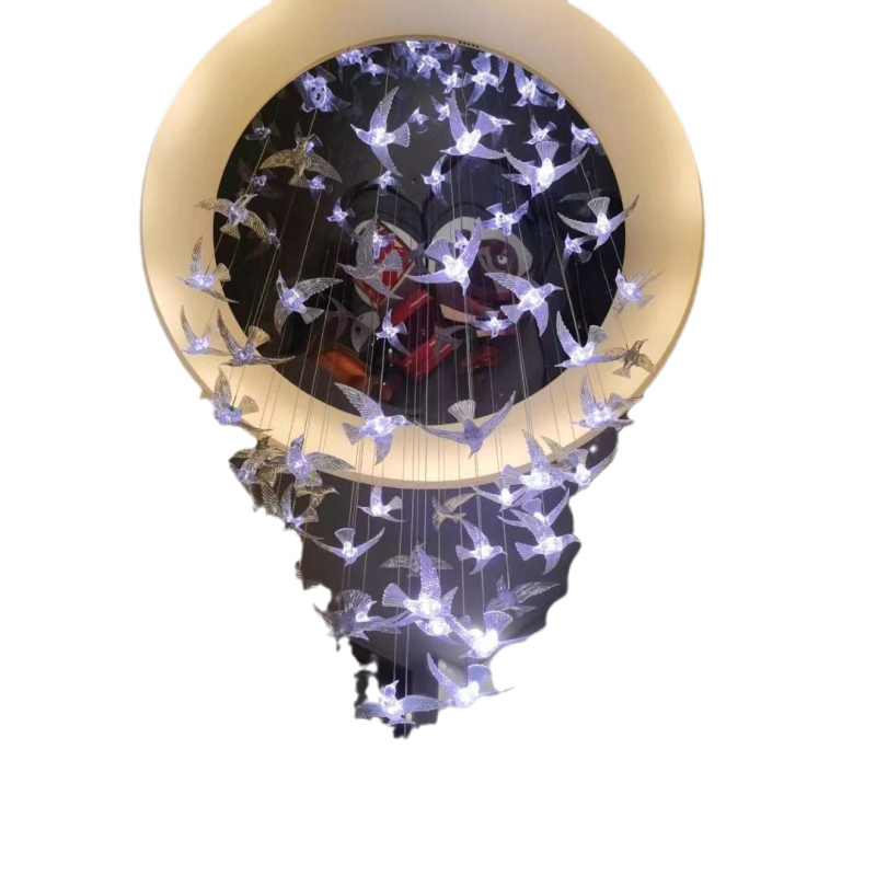 Müügiosakonna kohandatud lindude lühter hotelli fuajees Villa duplekstrepi lamp moodne minimalistlik lindude rippuv traadist lühter