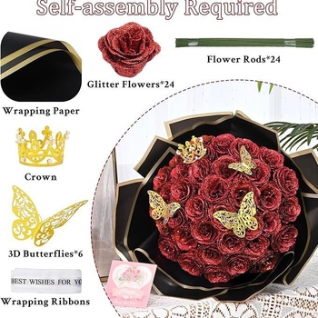 Μπουκέτο με 24 Αφρώδη Τριαντάφυλλα Μπουκέτο DIY Μπουκέτο με Αιώνια Τεχνητά Τριαντάφυλλα Επέτειος Αγίου Βαλεντίνου