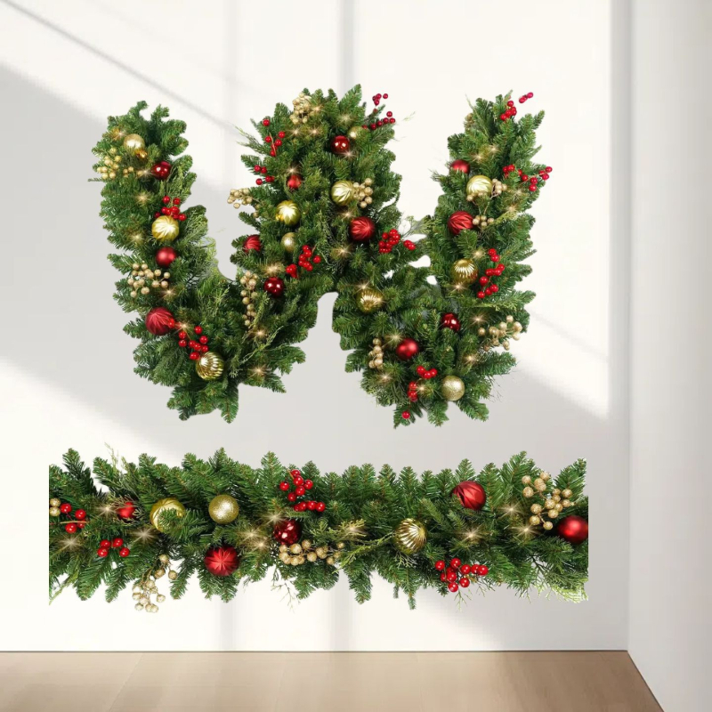 Χριστουγεννιάτικη μπάλα από ρατάν σε προσφορά στο Amazon για ξενοδοχεία και σπίτι, κόκκινα φρούτα, 2,7 μέτρα, χριστουγεννιάτικη γιρλάντα από ρατάν