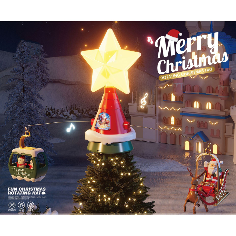 Διασυνοριακό Νέο Προϊόν Διακόσμηση Χριστουγεννιάτικου Δέντρου με Περιστρεφόμενο Φωτιστικό Μουσικής από Πάνω Πλήρως Αυτόματο Φωτισμό Εορταστικής Ατμόσφαιρας