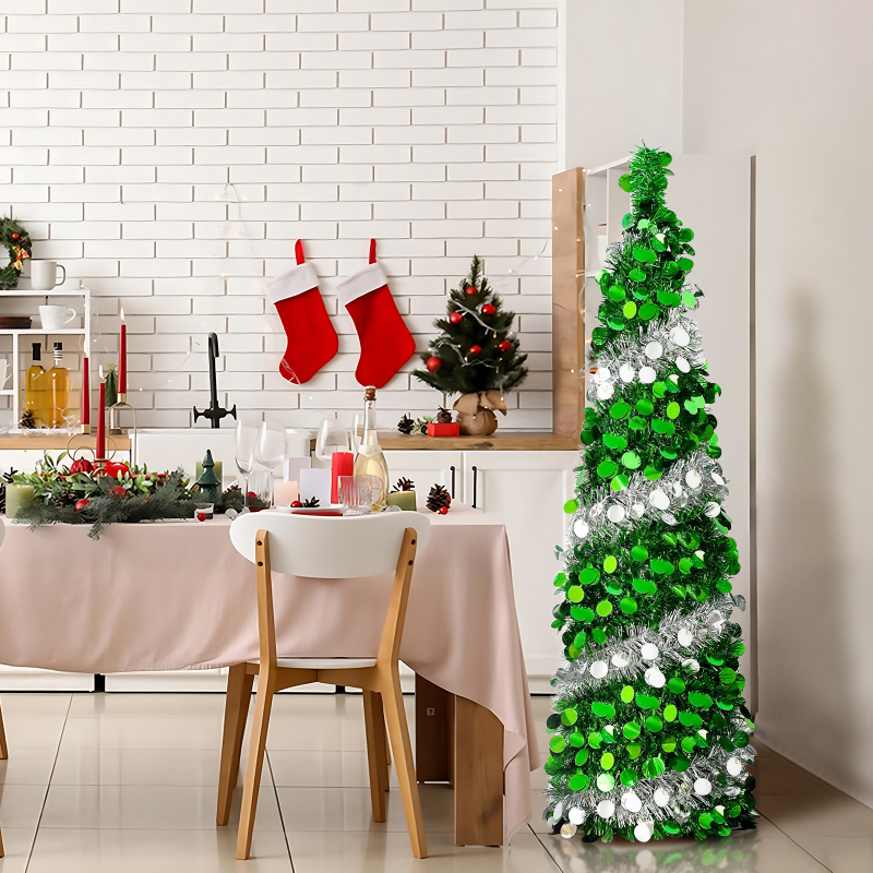 Διασυνοριακή Χριστουγεννιάτικη Διακόσμηση Μεγάλου Δίσκου Δίχρωμο Σπιράλ Χριστουγεννιάτικο Δέντρο 1,5 μ. Πτυσσόμενα Διακοσμητικά Στολίδια Χριστουγεννιάτικο Δέντρο