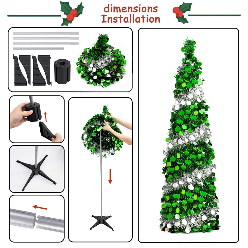 Διασυνοριακή Χριστουγεννιάτικη Διακόσμηση Μεγάλου Δίσκου Δίχρωμο Σπιράλ Χριστουγεννιάτικο Δέντρο 1,5 μ. Πτυσσόμενα Διακοσμητικά Στολίδια Χριστουγεννιάτικο Δέντρο