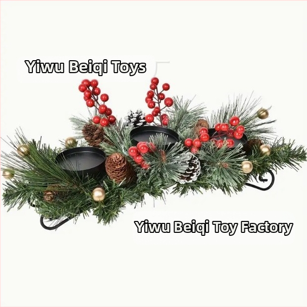 Χριστουγεννιάτικα διακοσμητικά στολίδια για επιτραπέζιο κηροπήγιο με κόκκινους κώνους κουκουνάρι, τραπεζαρία για πάρτι