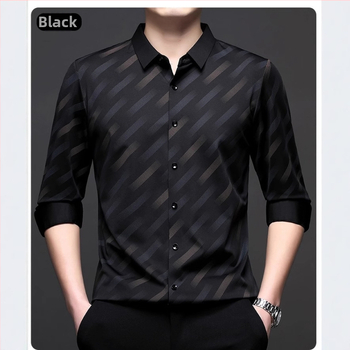 Άνευ ραφής ριγέ πουκάμισο για άνδρες, μακρυμάνικο, νέο ανοιξιάτικο και φθινοπωρινό επαγγελματικό casual πουκάμισο, με ντραπέ, χωρίς σιδέρωμα, ώριμα ανδρικά ρούχα