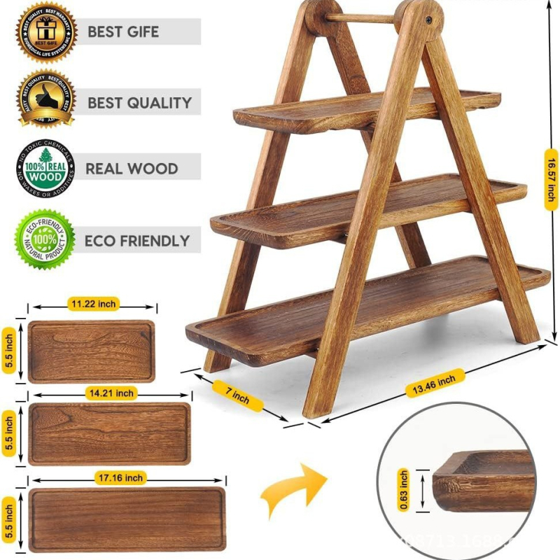 Vintage puidust mitmekihiline paberist tassiküpsise koogiriiul, puuvilja-magustoiduriiul, täispuidust kuuma poti taldrikualus, hoiuriiul, vitriin