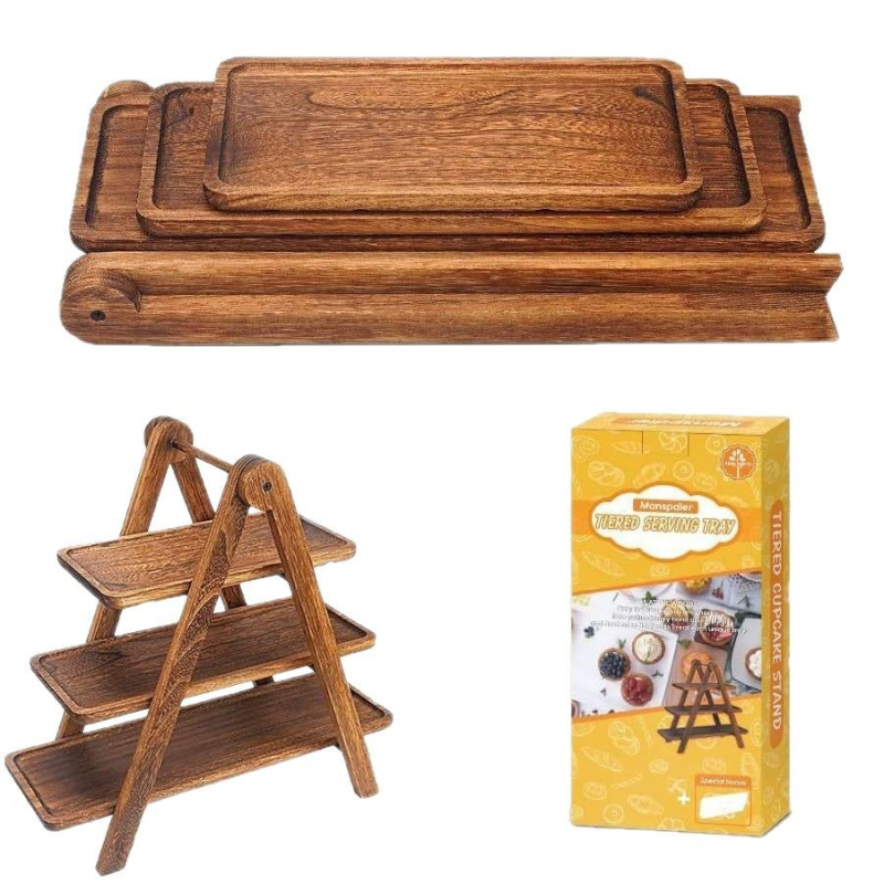 Vintage puidust mitmekihiline paberist tassiküpsise koogiriiul, puuvilja-magustoiduriiul, täispuidust kuuma poti taldrikualus, hoiuriiul, vitriin