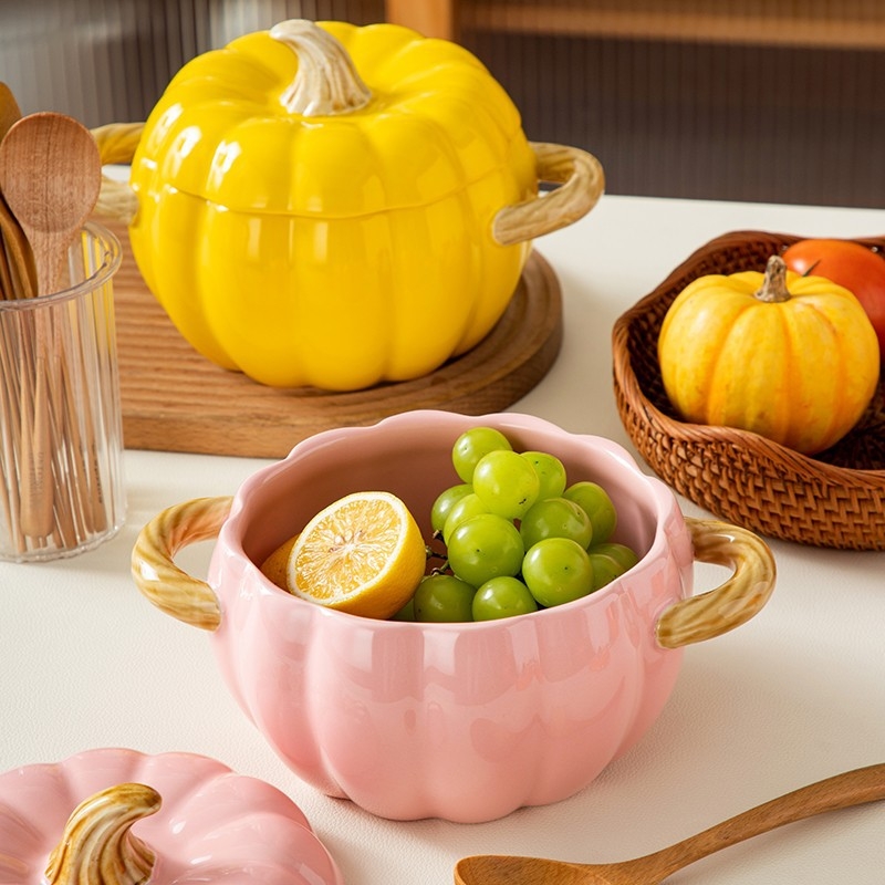 Tökleveses fazék háztartási Magas megjelenésű leveses tál kerámia dupla fülű fogantyúval fedéllel nagy kapacitású háztartási konyha kreatív pörköltpohár