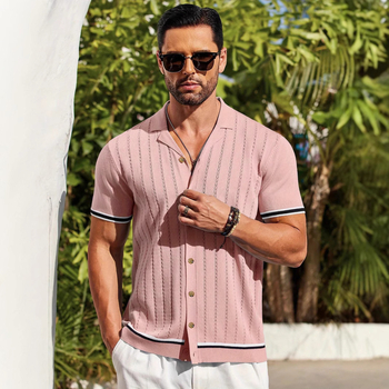 Új európai és amerikai férfi lezser felső, nyári, hűvös, kötött férfi ing, rövid ujjú, Lel egyszínű férfi ruházat