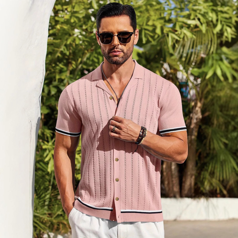 Új európai és amerikai férfi lezser felső, nyári, hűvös, kötött férfi ing, rövid ujjú, Lel egyszínű férfi ruházat