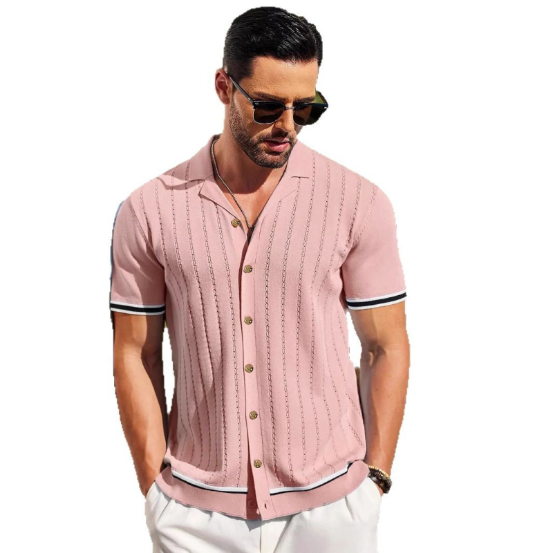 Új európai és amerikai férfi lezser felső, nyári, hűvös, kötött férfi ing, rövid ujjú, Lel egyszínű férfi ruházat