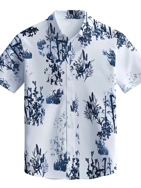 Nyári ing Férfi rövid ujjú ing Külkereskedelmi férfi ruházat Bambuszlevél Alkalmi Vakáció Új Sötétkék Határokon Átnyúló Lélegző