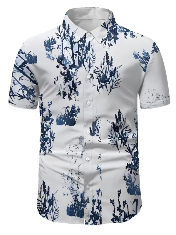 Nyári ing Férfi rövid ujjú ing Külkereskedelmi férfi ruházat Bambuszlevél Alkalmi Vakáció Új Sötétkék Határokon Átnyúló Lélegző