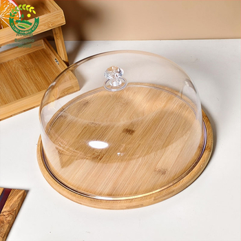 Kūrybinė torto lėkštė Dim Sum padėklas Paprastas permatomas akrilinis dangtelis Deserto stalas Torto vaisių lėkštė Rodyti lėkštę Bambukas