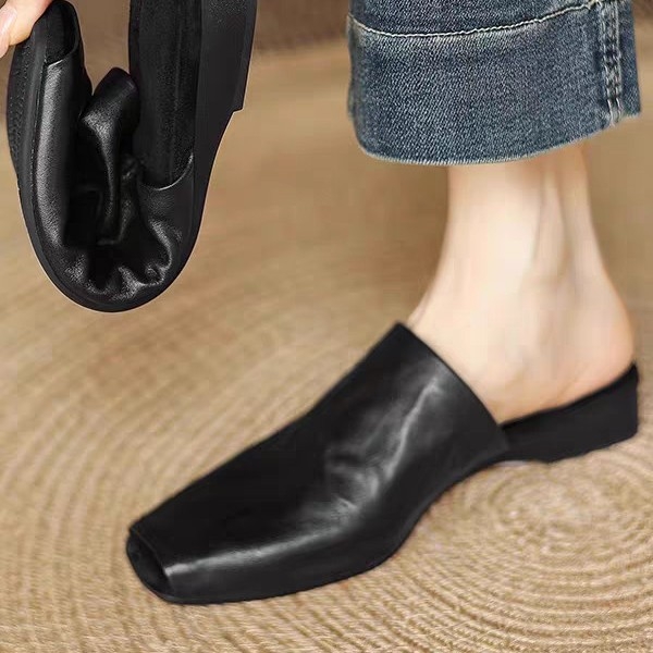 2025 m. vasaros naujo stiliaus žuvies burnos nosies pusšlepetės retro laisvalaikio šlepetės žemo kulno mulų bateliai plokščiapadžiai moteriškos basutės