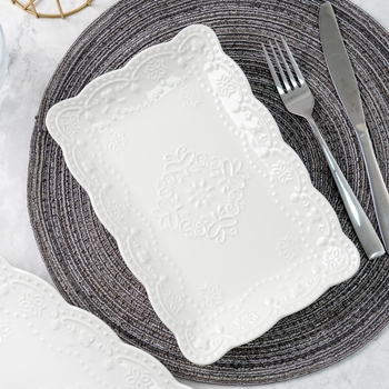 Νέα ανάγλυφα κεραμικά δυτικά πιάτα σκανδιναβικού φαγητού ορθογώνια οικιακά κεραμικά επιτραπέζια σκεύη για φούρνο μικροκυμάτων