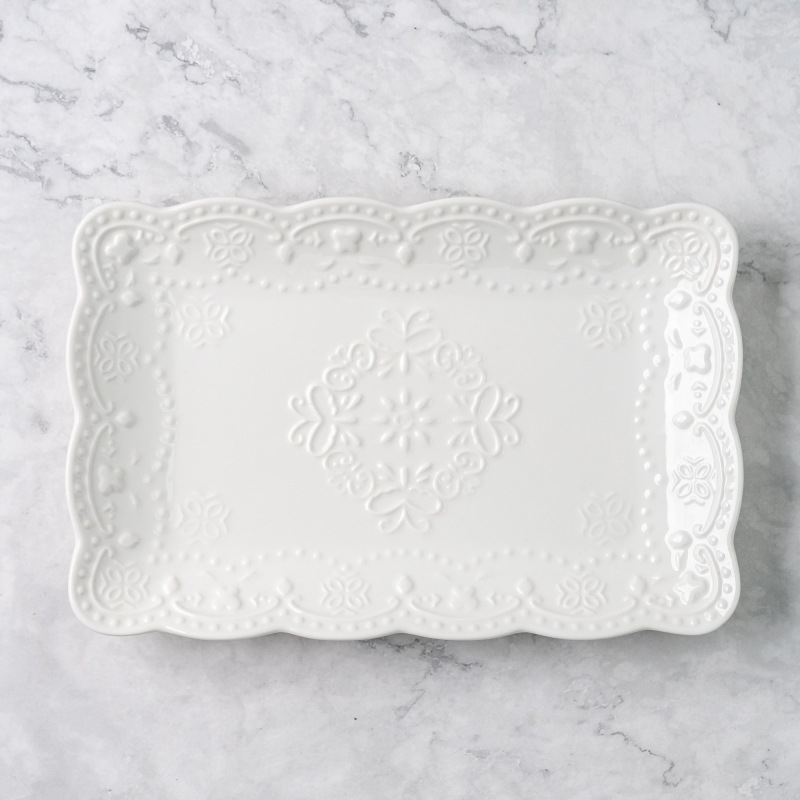 Új dombornyomott kerámia nyugati étel Nordic tál téglalap alakú háztartási kerámia étkészlet mikrohullámú sütőhöz