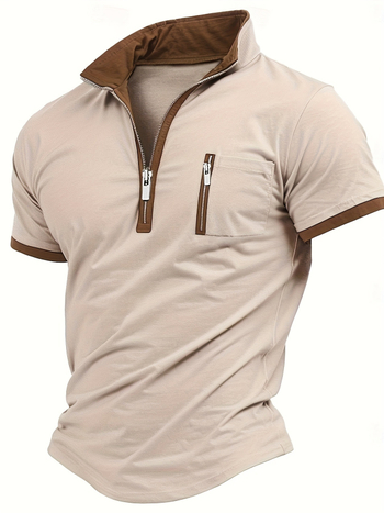 2025-ös Spot Cross-Border Amazon gyors szállítású európai és amerikai férfi rövid ujjú, színblokkos cipzáras felsők, laza pólók