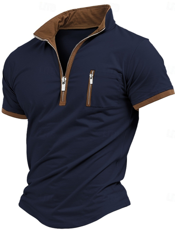 2025 Spot Cross-Border Amazon Γρήγορη Παράδοση Ευρωπαίων και Αμερικανών Ανδρικών Μπλουζών με Κοντά Μανίκια και Φερμουάρ, Χαλαρά Πόλο Μπλουζάκια