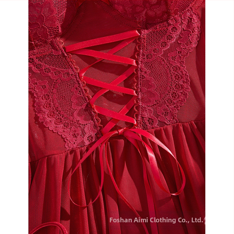 Σετ δύο τεμαχίων νυχτικών με δαντέλα και τιράντες, νέες σέξι πιτζάμες για γυναίκες, ευρωπαϊκής και αμερικανικής κατασκευής, σε καθαρό χρώμα, 25015