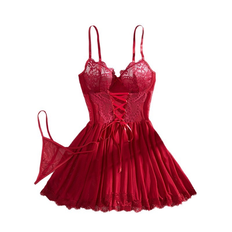 Σετ δύο τεμαχίων νυχτικών με δαντέλα και τιράντες, νέες σέξι πιτζάμες για γυναίκες, ευρωπαϊκής και αμερικανικής κατασκευής, σε καθαρό χρώμα, 25015