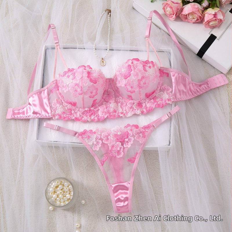 Νέα μόδα 2025 Γυναικεία σέξι εσώρουχα με φλοράλ κέντημα, υψηλής ποιότητας, εξαιρετικά λεπτά, διαφανή σέξι εσώρουχα, σετ 121