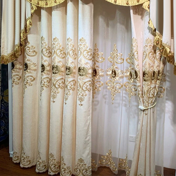 Prabangios užuolaidos nuo saulės, pagamintos iš storo šenilo lazeriu siuvinėto audinio, skirtos svetainei, miegamajam ir 24 valandų pristatymui.