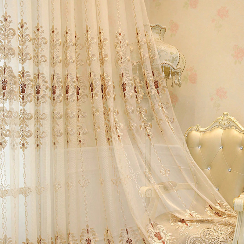 Sandėlyje esantys tarpvalstybiniai gatavi produktai „Four Seasons“ svetainė valgomasis balkonas langai nuo grindų iki lubų europietiška siuvinėta nuo saulės užuolaida mėlyna