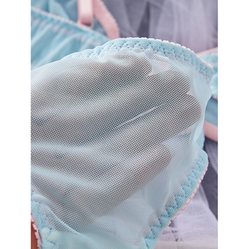 Euroopa ja Ameerika piiriülese võrgusilmaga sinine õhuke õlarihmaga disain poolläbipaistev seksikas õhuke pitsiline aluspesu komplekt hulgimüük