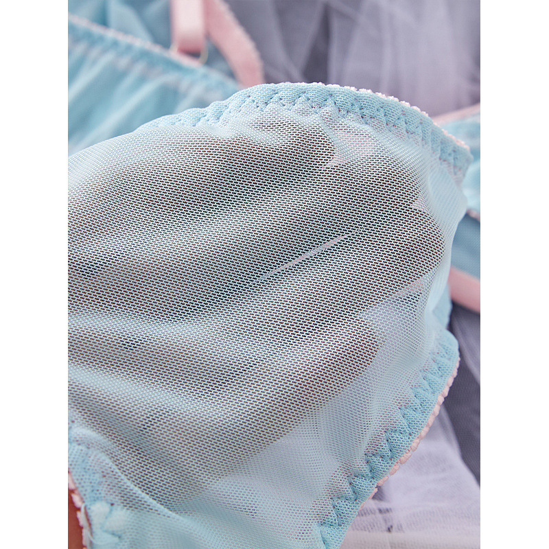 Euroopa ja Ameerika piiriülese võrgusilmaga sinine õhuke õlarihmaga disain poolläbipaistev seksikas õhuke pitsiline aluspesu komplekt hulgimüük