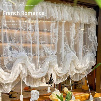 Balta prancūziška romantiška raukta romėniška raišteliu užtraukiama užuolaida virtuvės pertvara pusu užuolaida marlės užuolaida vandens bangos užuolaida sprogimo užuolaida