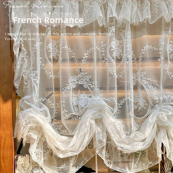 Balta prancūziška romantiška raukta romėniška raišteliu užtraukiama užuolaida virtuvės pertvara pusu užuolaida marlės užuolaida vandens bangos užuolaida sprogimo užuolaida