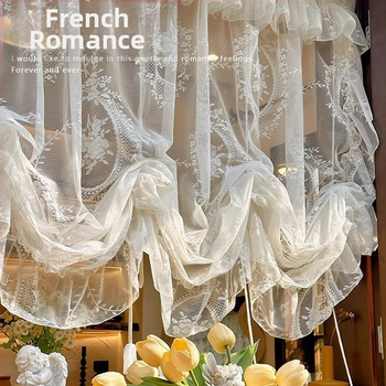 Balta prancūziška romantiška raukta romėniška raišteliu užtraukiama užuolaida virtuvės pertvara pusu užuolaida marlės užuolaida vandens bangos užuolaida sprogimo užuolaida