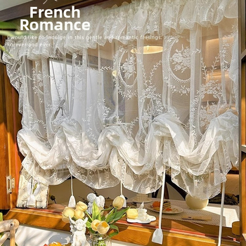 Balta prancūziška romantiška raukta romėniška raišteliu užtraukiama užuolaida virtuvės pertvara pusu užuolaida marlės užuolaida vandens bangos užuolaida sprogimo užuolaida