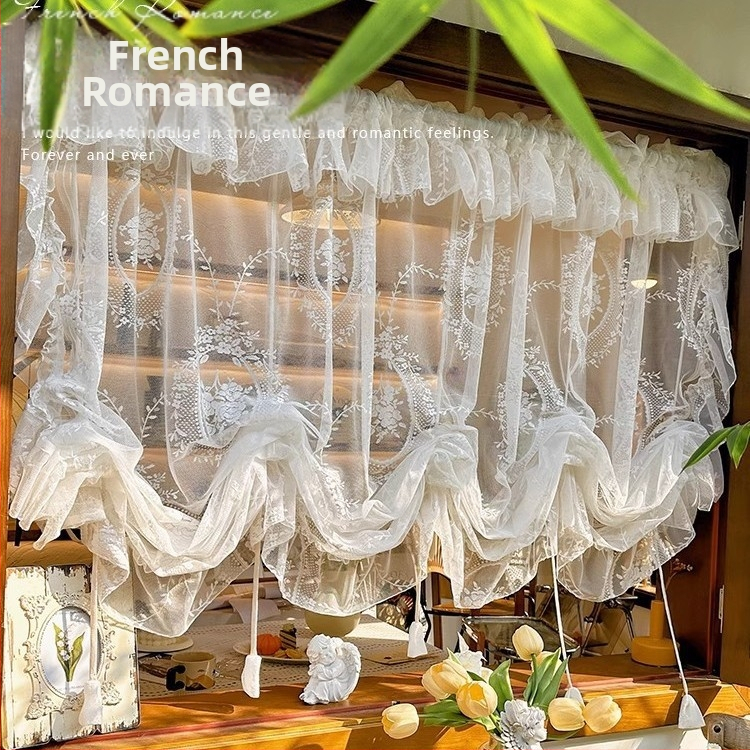 Balta prancūziška romantiška raukta romėniška raišteliu užtraukiama užuolaida virtuvės pertvara pusu užuolaida marlės užuolaida vandens bangos užuolaida sprogimo užuolaida