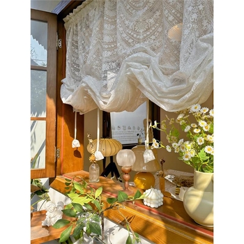 Prancūziško kremo stiliaus nėrinių siūlų pakėlimo užuolaida, korėjietiško stiliaus princesės pastoracinė europietiško stiliaus neperforuojama pakėlimo užuolaida miegamojo įlankos langui