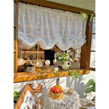 Prancūziško kremo stiliaus nėrinių siūlų pakėlimo užuolaida, korėjietiško stiliaus princesės pastoracinė europietiško stiliaus neperforuojama pakėlimo užuolaida miegamojo įlankos langui