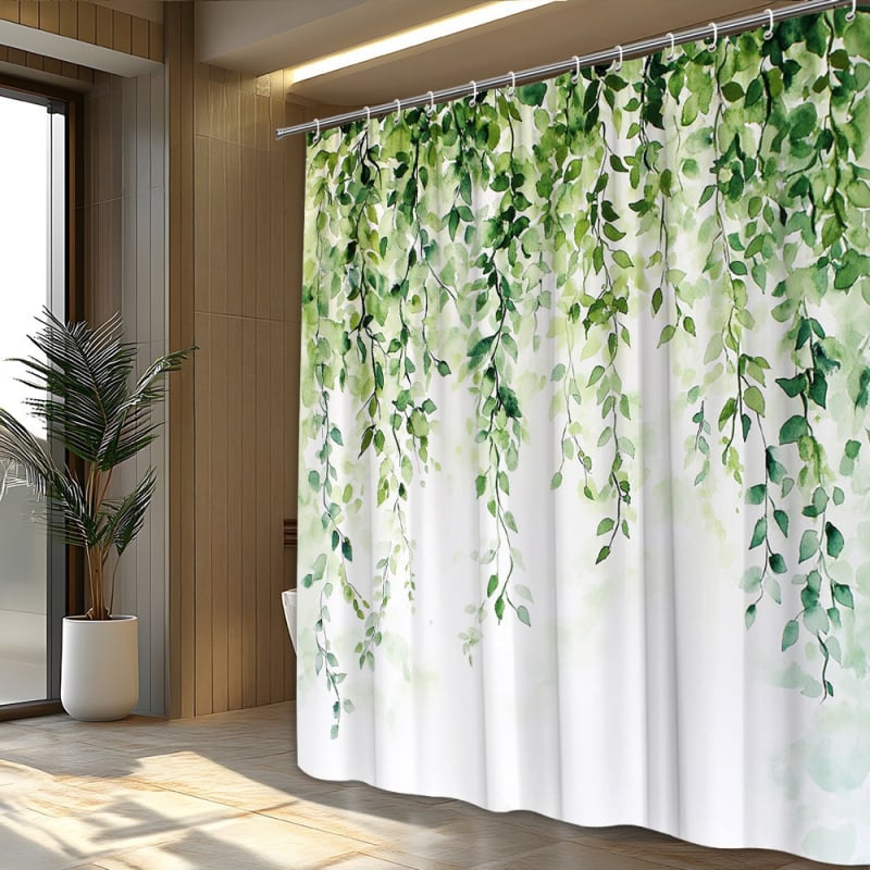 Temu piiriülene e-kaubandus võib tulla roheliste lehtede langevate dušikardinate piltidega, masinpestavad, Ameerika Ühendriigid, Euroopa ja Põhja-Ameerika