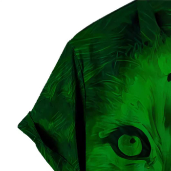 Ανδρικό πουκάμισο με κοντό μανίκι και κουμπιά σε σχήμα λιονταριού, τρισδιάστατη εκτύπωση σε χρώμα μπλοκ, καλοκαιρινά ανδρικά ρούχα,