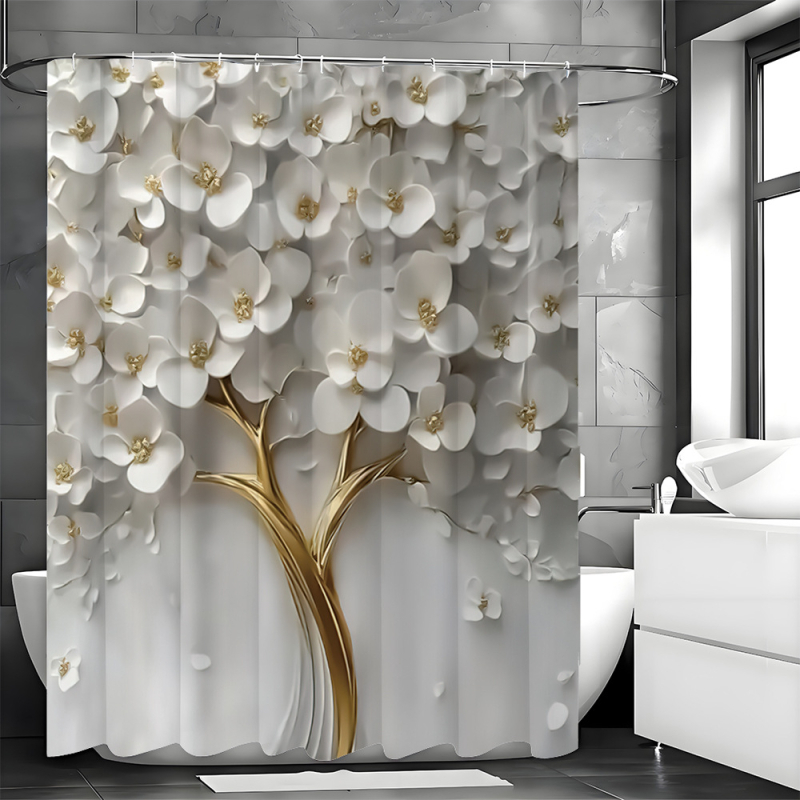 Temu piiriülene e-kaubanduse vannitoa kuummüük dušikardin stereo lillepuu mustriga dušikardin Euroopa ja Ameerika disainiga moodne veekindel mudel